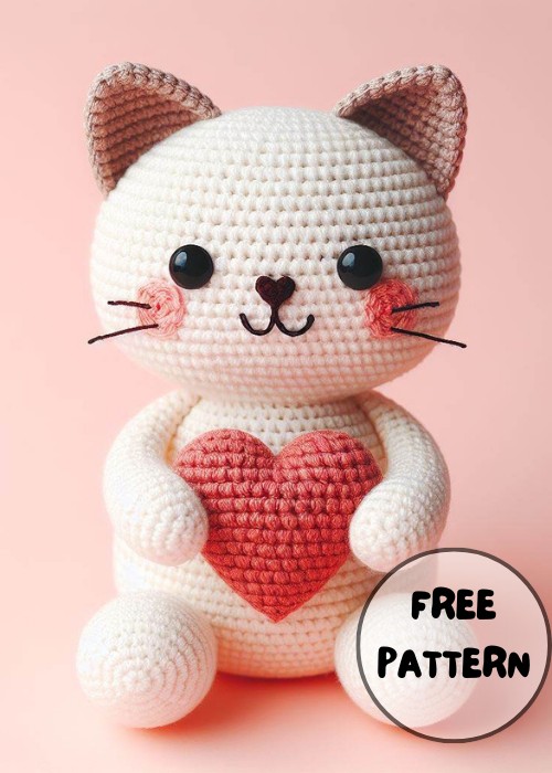 Crochet Cat with Heart Amigurumi Pattern