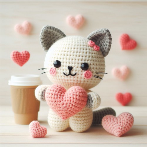 Crochet Cat with Heart Amigurumi