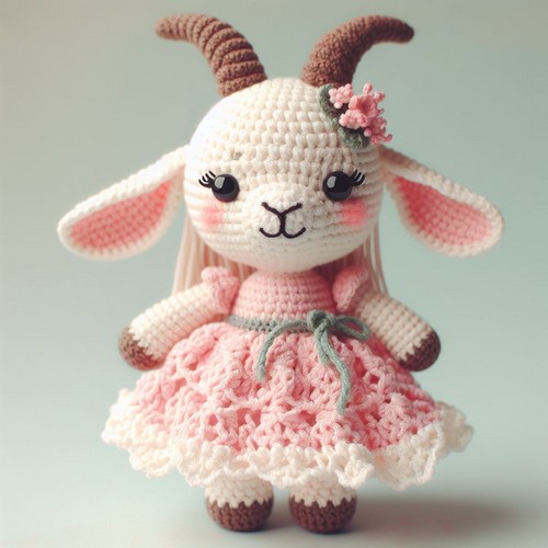 Crochet Doll In Goat Dress Amigurumi