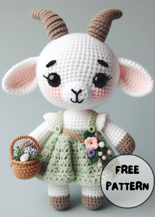 Free Crochet Doll In Goat Dress Amigurumi Pattern
