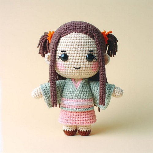 Free Crochet Nezuko Doll Amigurumi Pattern