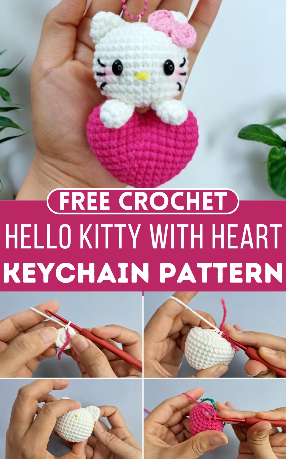 Crochet Hello Kitty With Heart Keychain Pattern