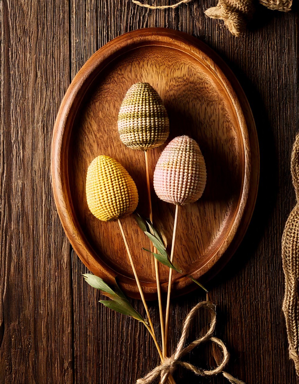 Rustic Knitted Easter Egg Display