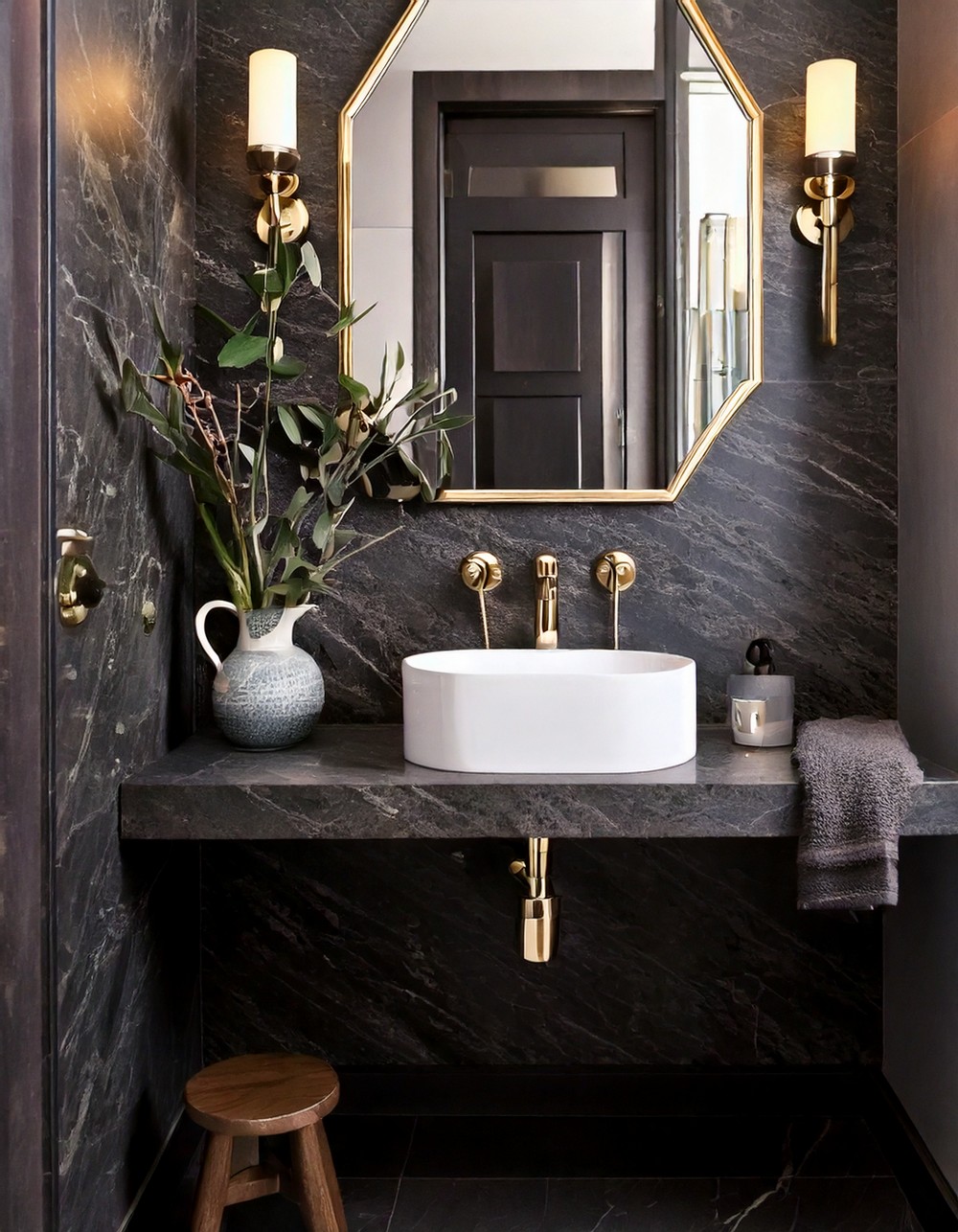 Marble Sink Drama in Charcoal Chic