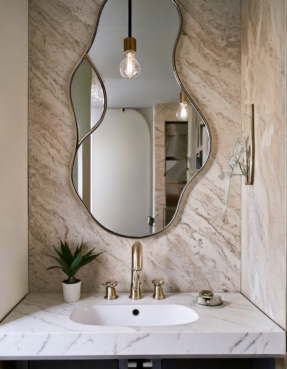 Organic Mirror Elegance Meets Subtle Marble Hues