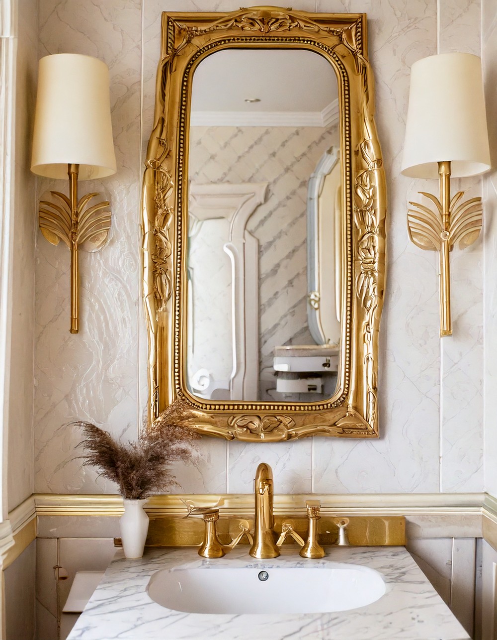 Retreat in Gold and Marble Powder Room Inspiration
