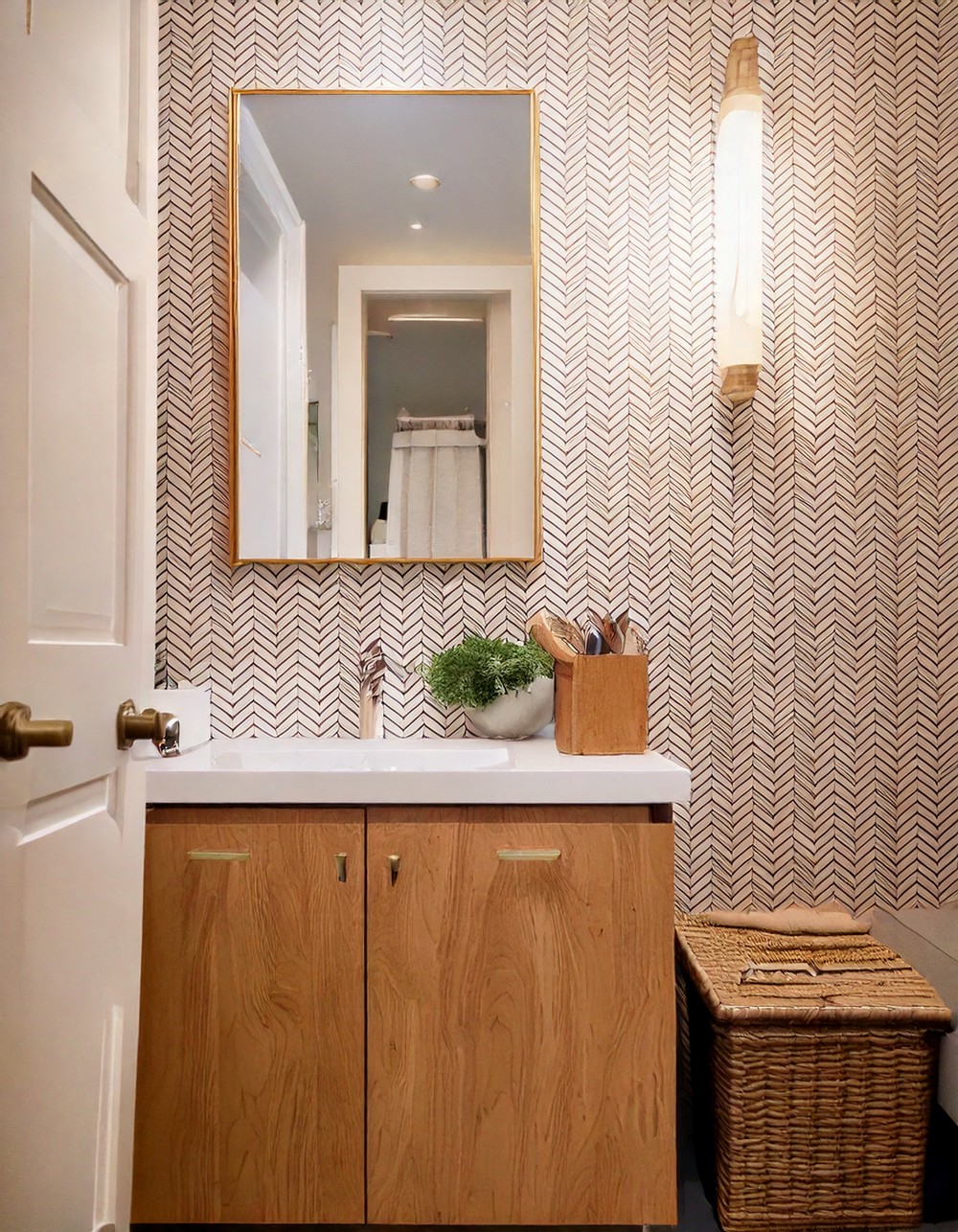 Sophisticated Herringbone Flair Elevates Compact Space